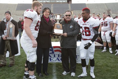 As an offensive lineman, he helped the team earn the Patriot League Championship trophy.